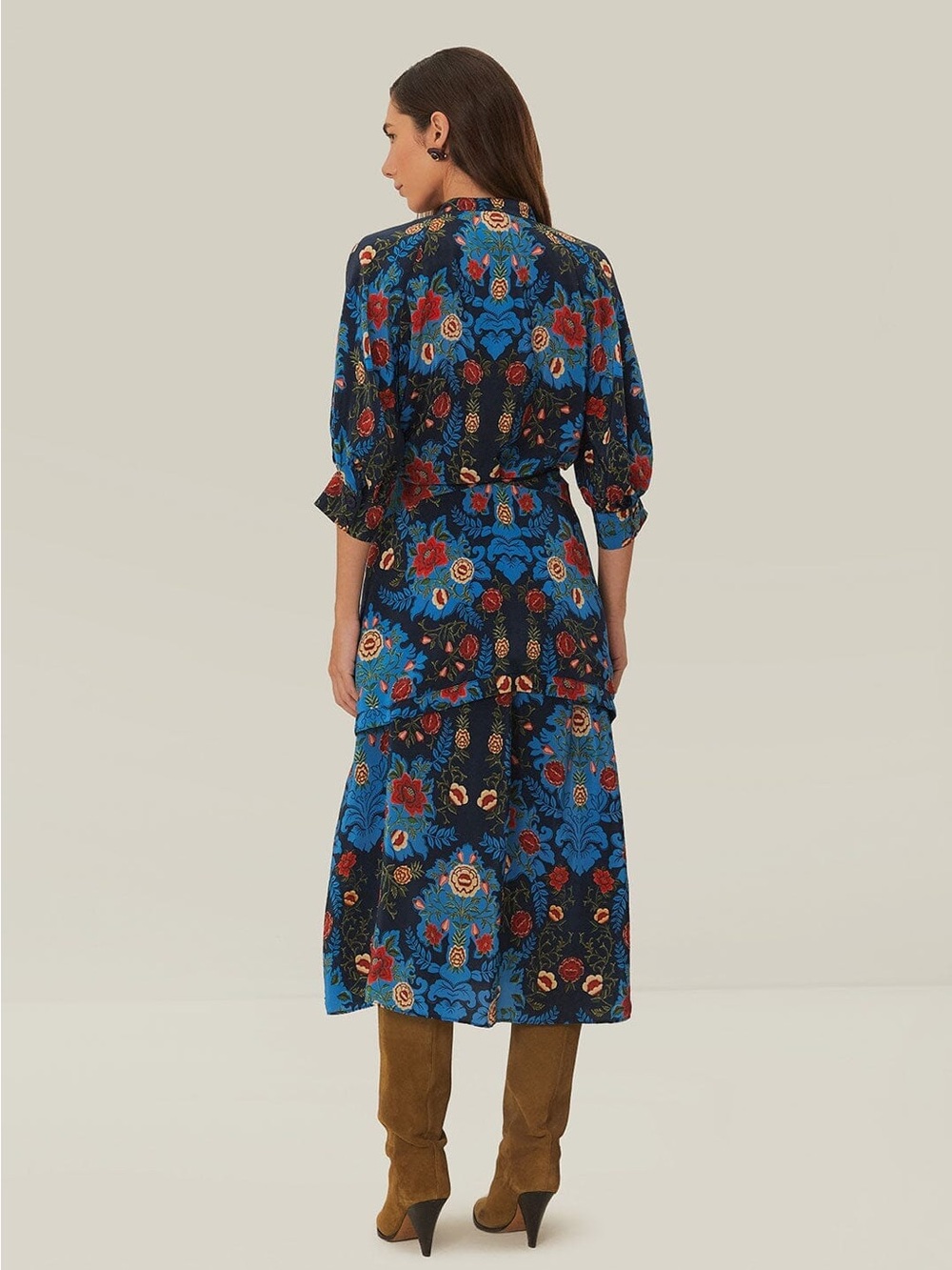 NWT FARM RIO Blue Arabesque Floral Midi Dress - Picture 2 of 14